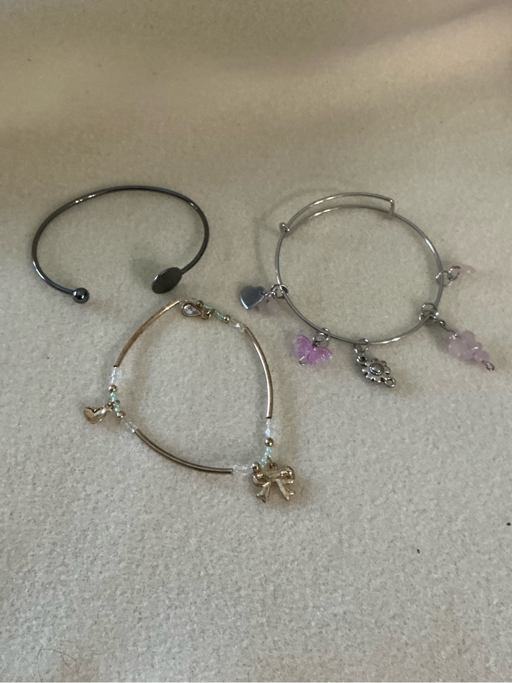 Delicate Pink Charm Bangle Bracelet Set - Women Jewelry